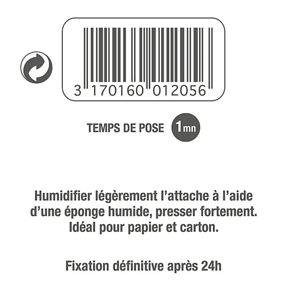 Attache papier gommée ø40 mm blanc, lot de 3