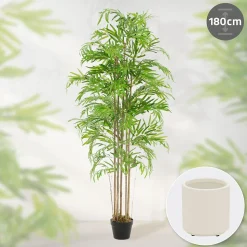 Bambou artificiel 180 cm, Plante artificielle grande avec tige en bois véritable