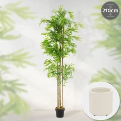 Bambou artificiel 210 cm, Plante artificielle grande avec tige en bois véritable