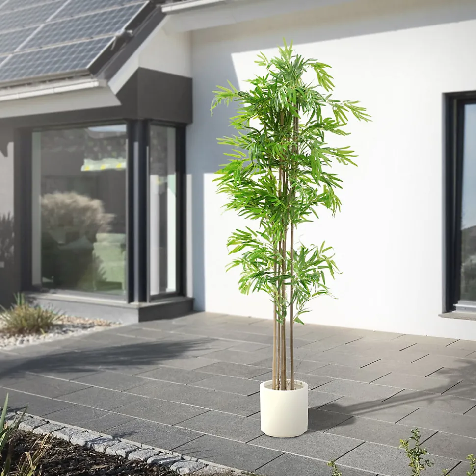 Bambou artificiel 210 cm, Plante artificielle grande avec tige en bois véritable