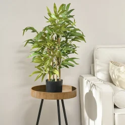 Bambou artificiel H. 60 cm feuilles denses réalistes pot inclus noir avec lichen vert