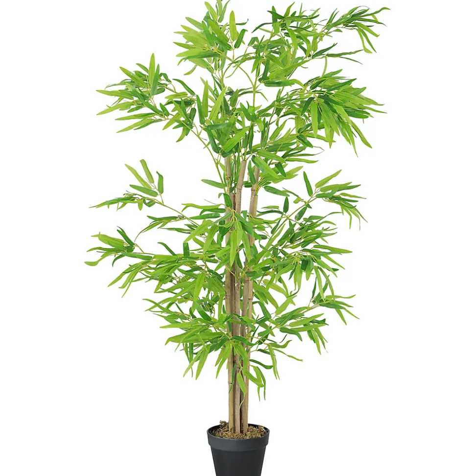 Bambou Artificiel Hauteur 1,5 m 644 Feuilles denses réalistes Pot Inclus Noir avec Lichen Vert