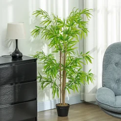 Bambou Artificiel Hauteur 1,5 m 644 Feuilles denses réalistes Pot Inclus Noir avec Lichen Vert