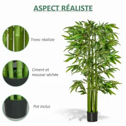 Bambou artificiel XL 1,60H m 975 feuilles denses réalistes pot inclus noir vert