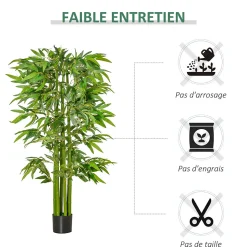 Bambou artificiel XL 1,60H m 975 feuilles denses réalistes pot inclus noir vert
