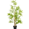 Bambous artificiels 1,20H m - lot de 2 bambous artificiels - 369 feuilles réalistes par bambou vrais troncs - pot inclus noir vert