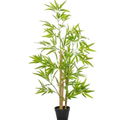 Bambous artificiels 1,20H m - lot de 2 bambous artificiels - 369 feuilles réalistes par bambou vrais troncs - pot inclus noir vert