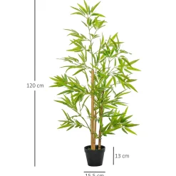 Bambous artificiels 1,20H m - lot de 2 bambous artificiels - 369 feuilles réalistes par bambou vrais troncs - pot inclus noir vert