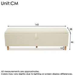 Banc de Lit avec Coffre de Rangement Hydraulique, Assise en Velours Beige, Bois Massif et MDF, 145x38x46 cm