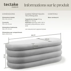 Banc rembourré 2 grands compartiments de rangement en velours ou bouclé