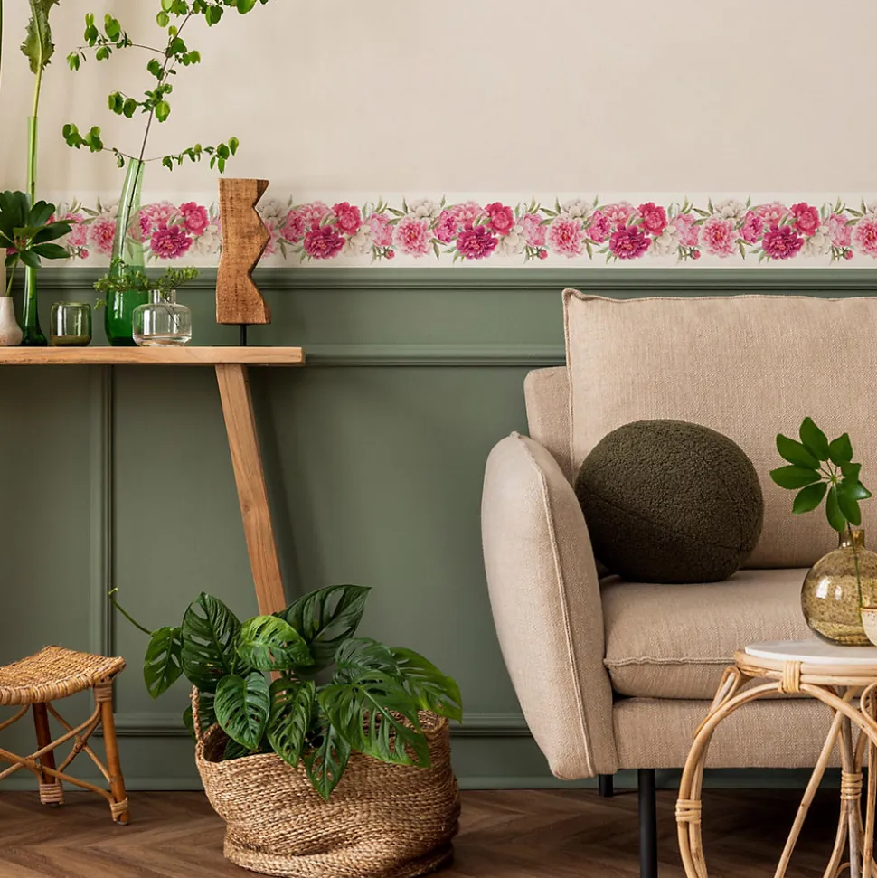 Bande Décorative auto-adhésif Pour Salon PIVOINES Fleurs Nature 10cm x 300cm