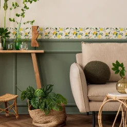 Bande Décorative auto-adhésif CITRONES Fleurs Feuilles Pour Chambre 10cm x 300cm