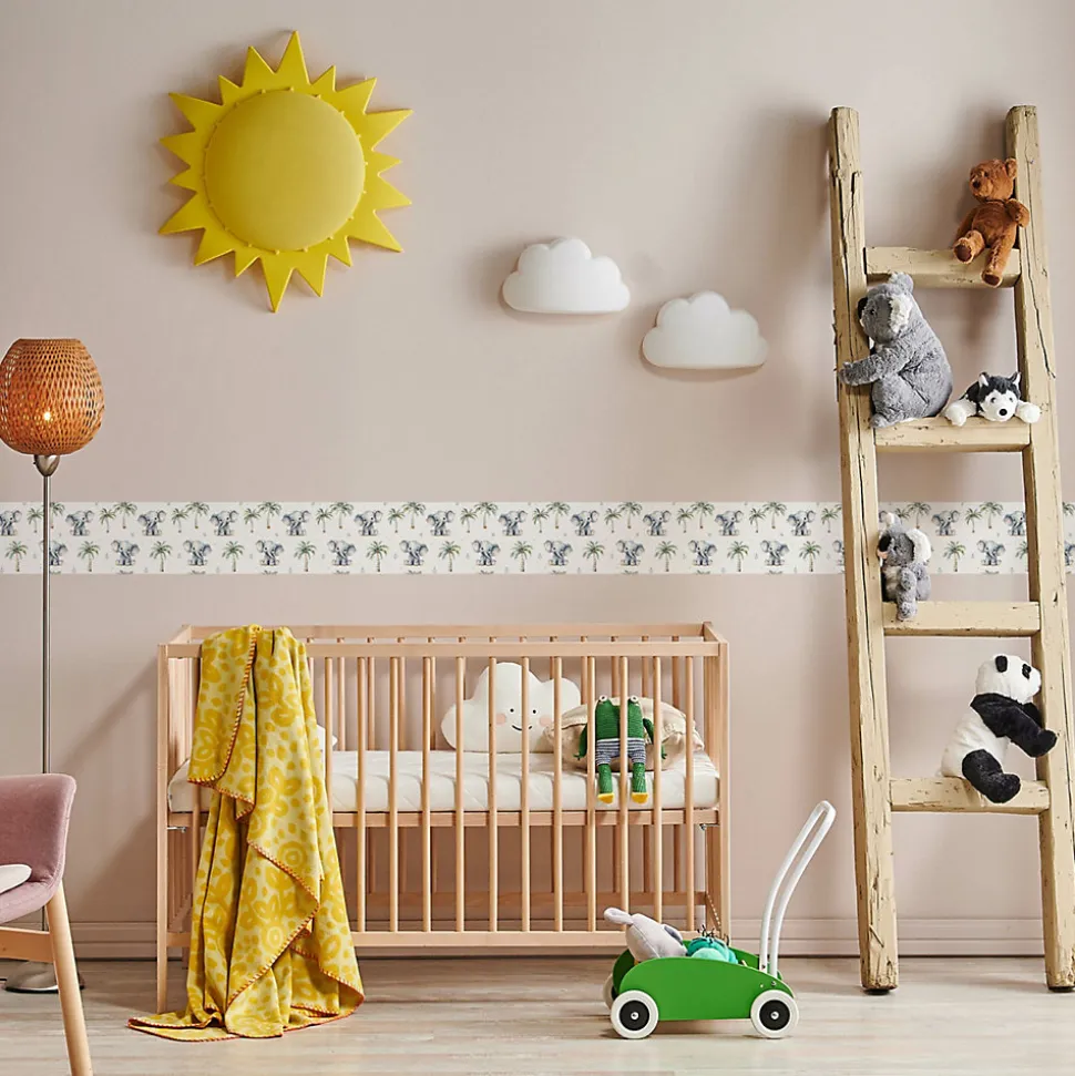Bande Décorative auto-adhésif Pour Chambre Enfants ÉLÉPHANTS Palmiers 10cm x 300cm