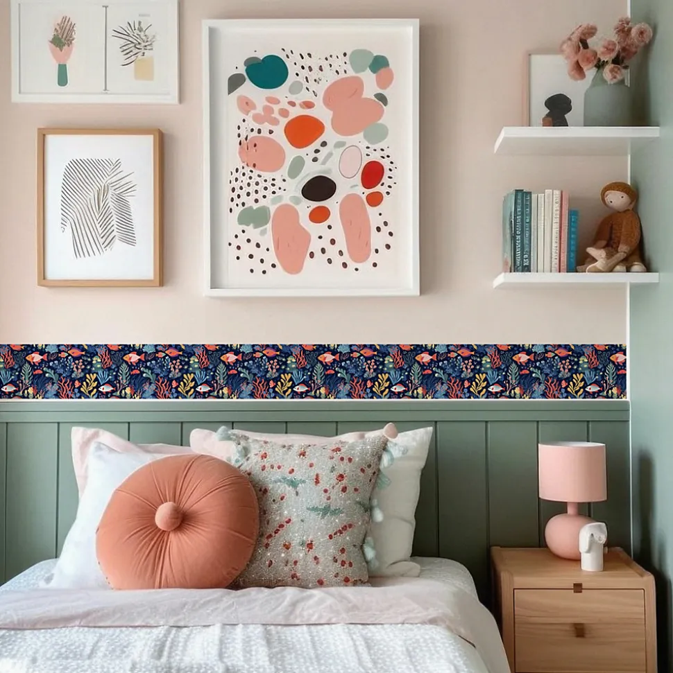 Bande Décorative auto-adhésif RÉCIF CORALLIEN Poisson Pour Chambre Enfants 10cm x 300cm