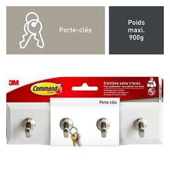 Barrette porte-clé Command 4 crochets blanc nacré