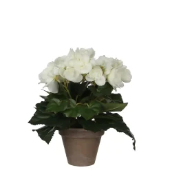 Begonia blanc artificiel ø20 x h.25 cm en pot Stan gris ø9 cm