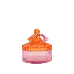 Boîte avec couvercle en verre coloré strié 14x15cm