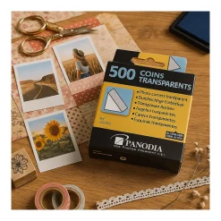 Boîte de 500 coins photos adhésifs transparents - Marque Française