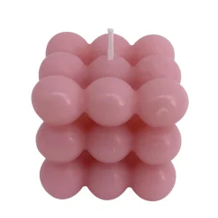 Bougie carrée à boules coloris rose l.5,5 x H.5,5 cm Ormani