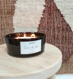 Bougie parfumée au coin du feu 380g noir Ø15cm Ornami
