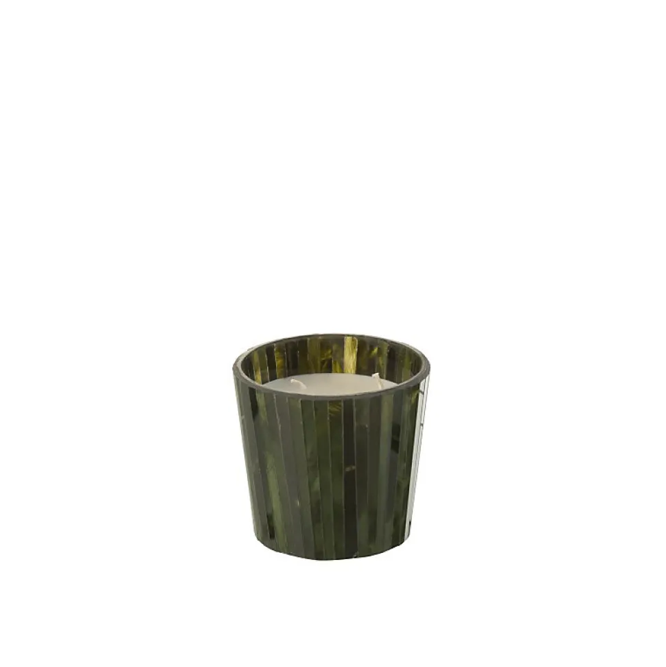 Bougie parfumée 35H dans pot en verre vert 12x12x11.5 cm