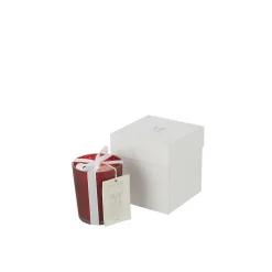 Bougie parfumée 48H dans pot en verre rouge 10x10x11.5 cm