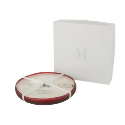 Bougie parfumée plate dans pot en verre rouge 37x37x5 cm