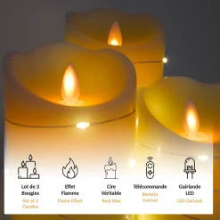 Bougies à LED en Cire FISHTEC X3 Bougies Télécommandées