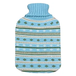 Bouillotte - 2 Litres - Housse tricotée - Motifs traits bleus - GH024 St Helens Home and Garden