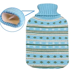 Bouillotte - 2 Litres - Housse tricotée - Motifs traits bleus - GH024 St Helens Home and Garden