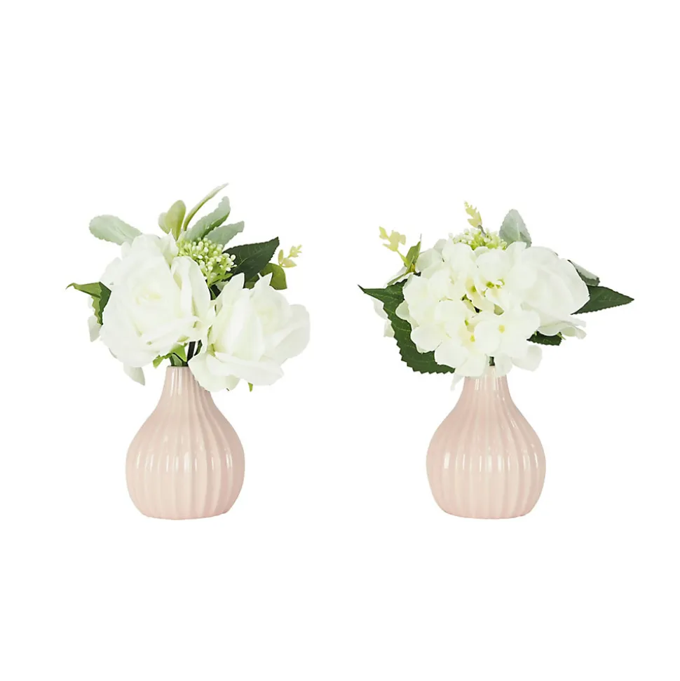 Bouquet artificiel de fleurs blanches en pot 25cm lot de 2