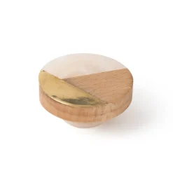 Bouton de meuble bois diamètre 38mm bois-laiton-résine lot de 24 piéces