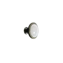 Bouton de meuble en porcelaine blanc craq, /base laiton antique, d 32 mm avec vis incluse