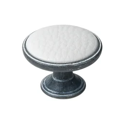 Bouton de meuble zamac diamètre métal 37 mm oxydé decapé-peau synth blanclot de 12 piéces
