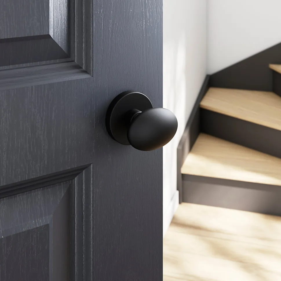 Bouton de porte double ovale GoodHome noir Ø. 65mm x l.45 x H. 66mm