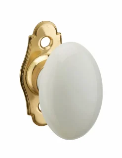 Bouton en porcelaine pour fenêtre, avec vis de pose, laiton poli et blanc - THIRARD