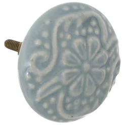 Boutons de meuble x2 Aniya en céramique & métal D4,5cm bleu - Atmosphera