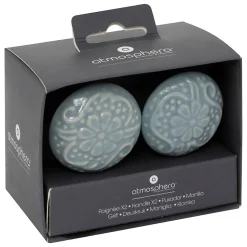 Boutons de meuble x2 Aniya en céramique & métal D4,5cm bleu - Atmosphera