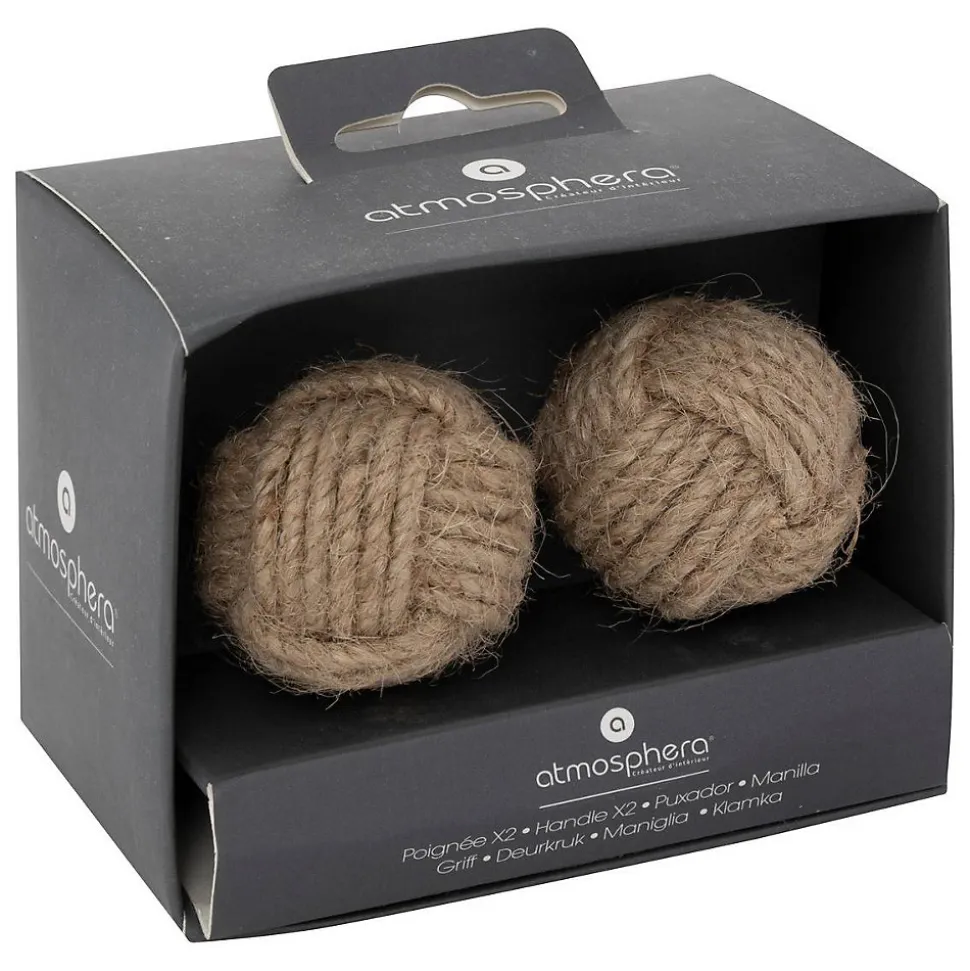 Boutons de meuble x2 Dayana en jute & métal D4cm - Atmosphera