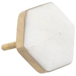 Boutons de meuble x2 en marbre & laiton D4,2cm blanc - Atmosphera