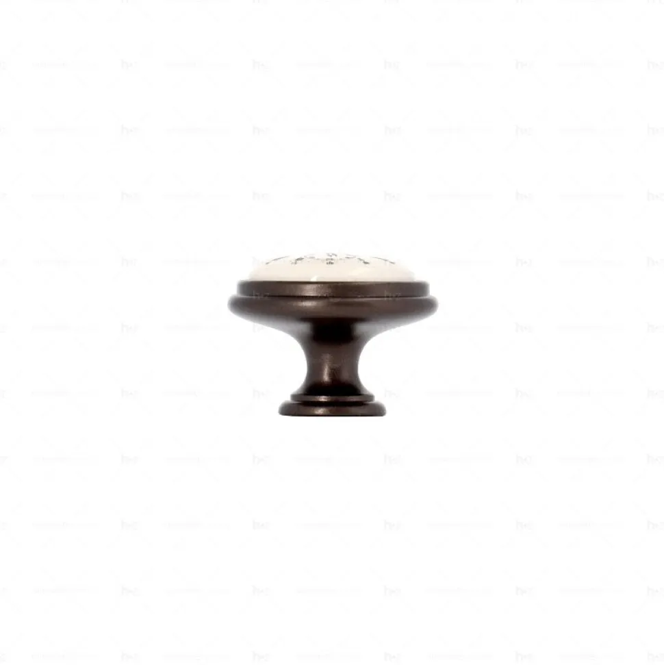 Boutons pour meubles en zamac et Porcelaine Diamètre 35 Brun alu
