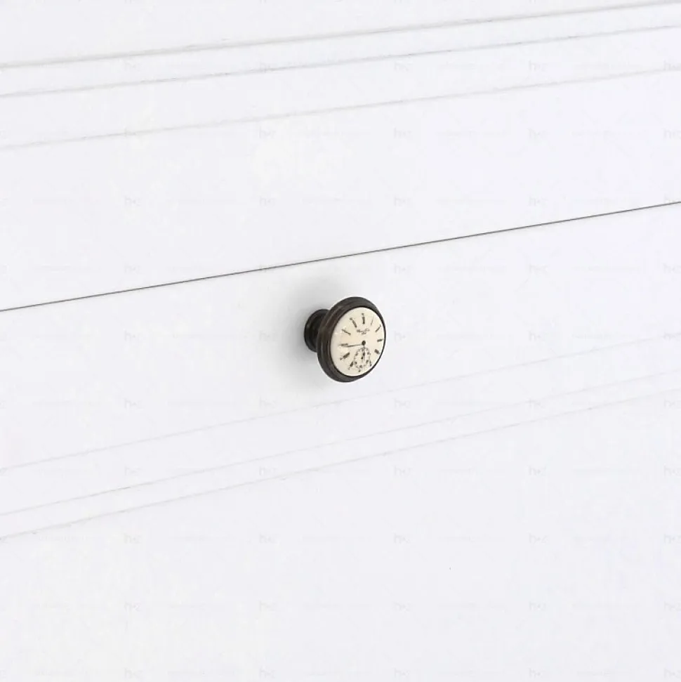 Boutons pour meubles en zamac et Porcelaine Diamètre 35 Brun alu