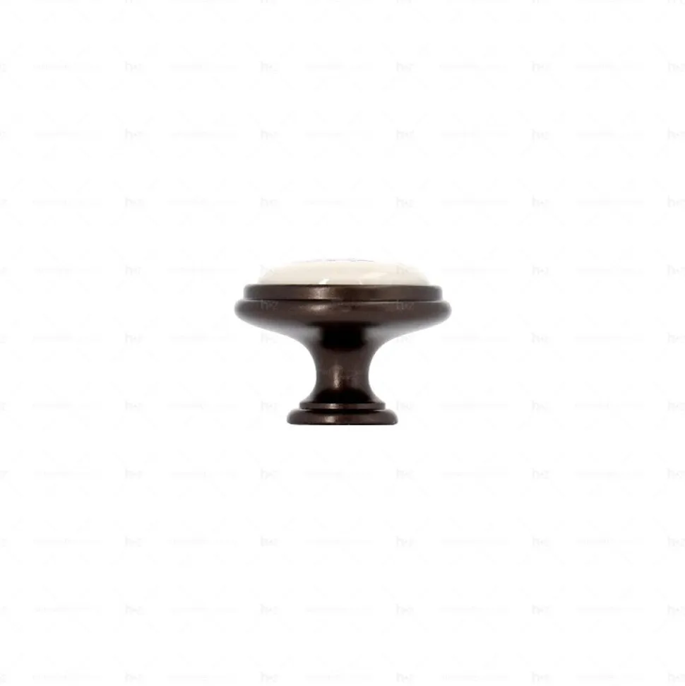 Boutons pour meubles en zamac et Porcelaine Diamètre 35 Brun alu
