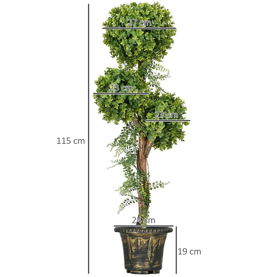 Buis artificiel topiaire artificielle 3 boules H. 115 cm pot style antique inclus