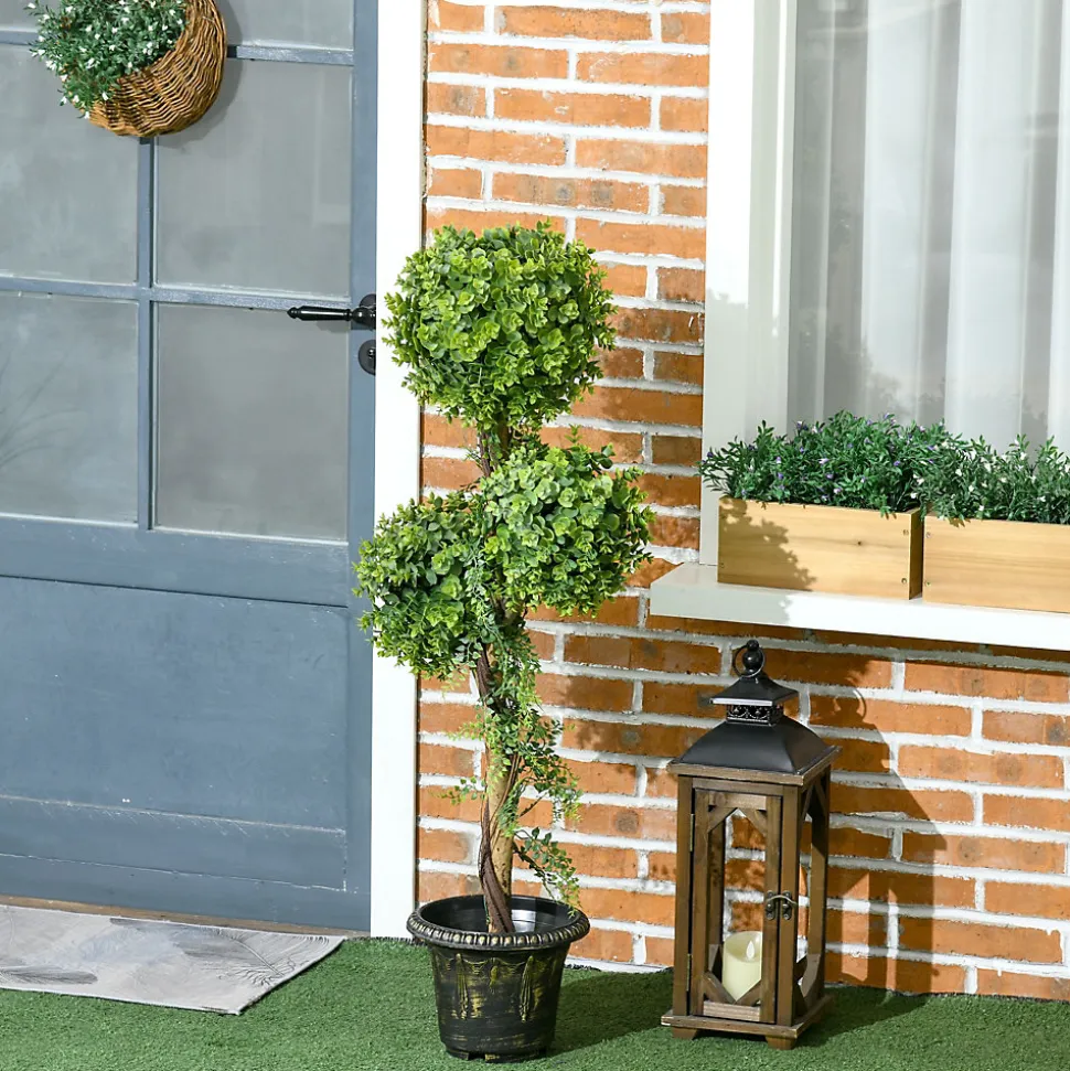 Buis artificiel topiaire artificielle 3 boules H. 115 cm pot style antique inclus