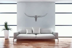 Bull Antlers M décoration murale 100 cm de large en aluminium couleur aluminium argent FineBuy