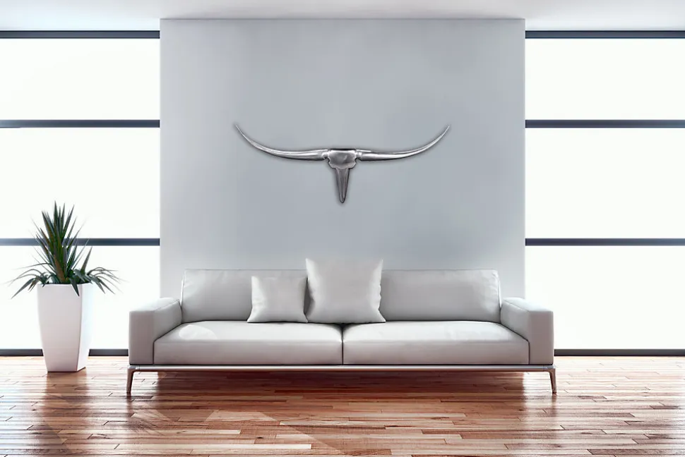 Bull Antlers M décoration murale 100 cm de large en aluminium couleur aluminium argent FineBuy