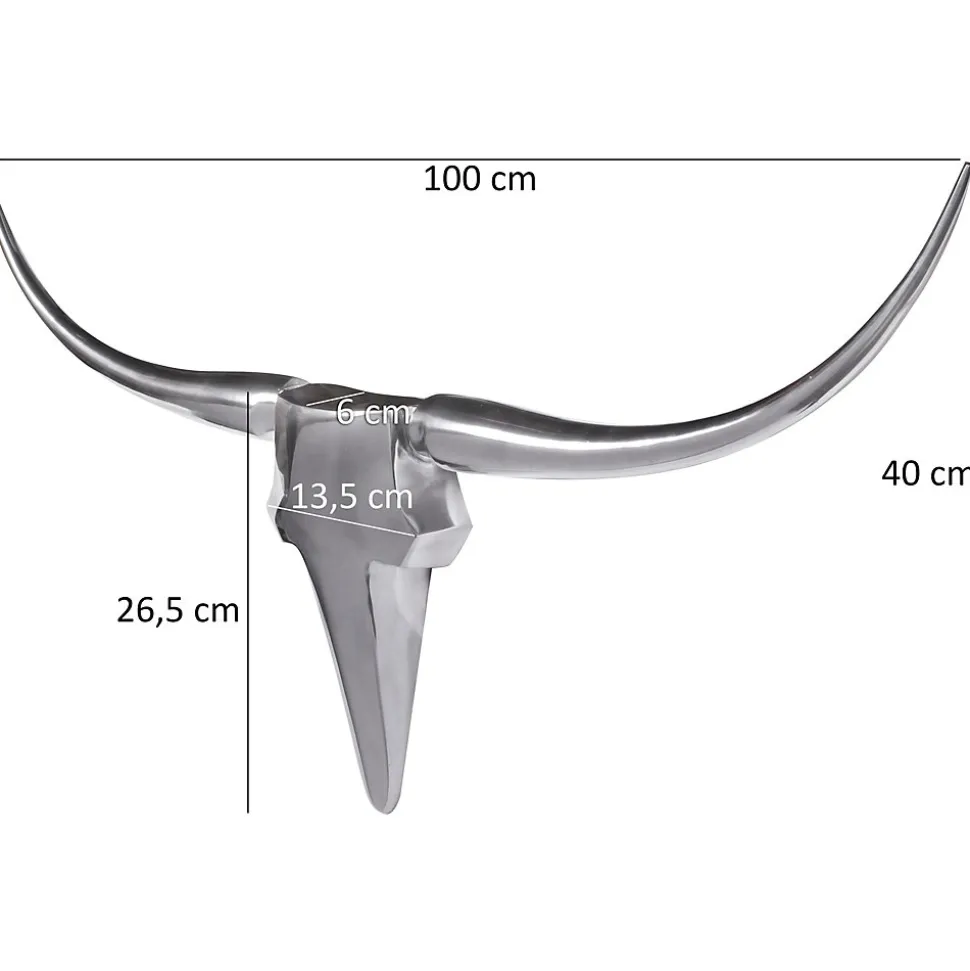 Bull Antlers M décoration murale 100 cm de large en aluminium couleur aluminium argent FineBuy