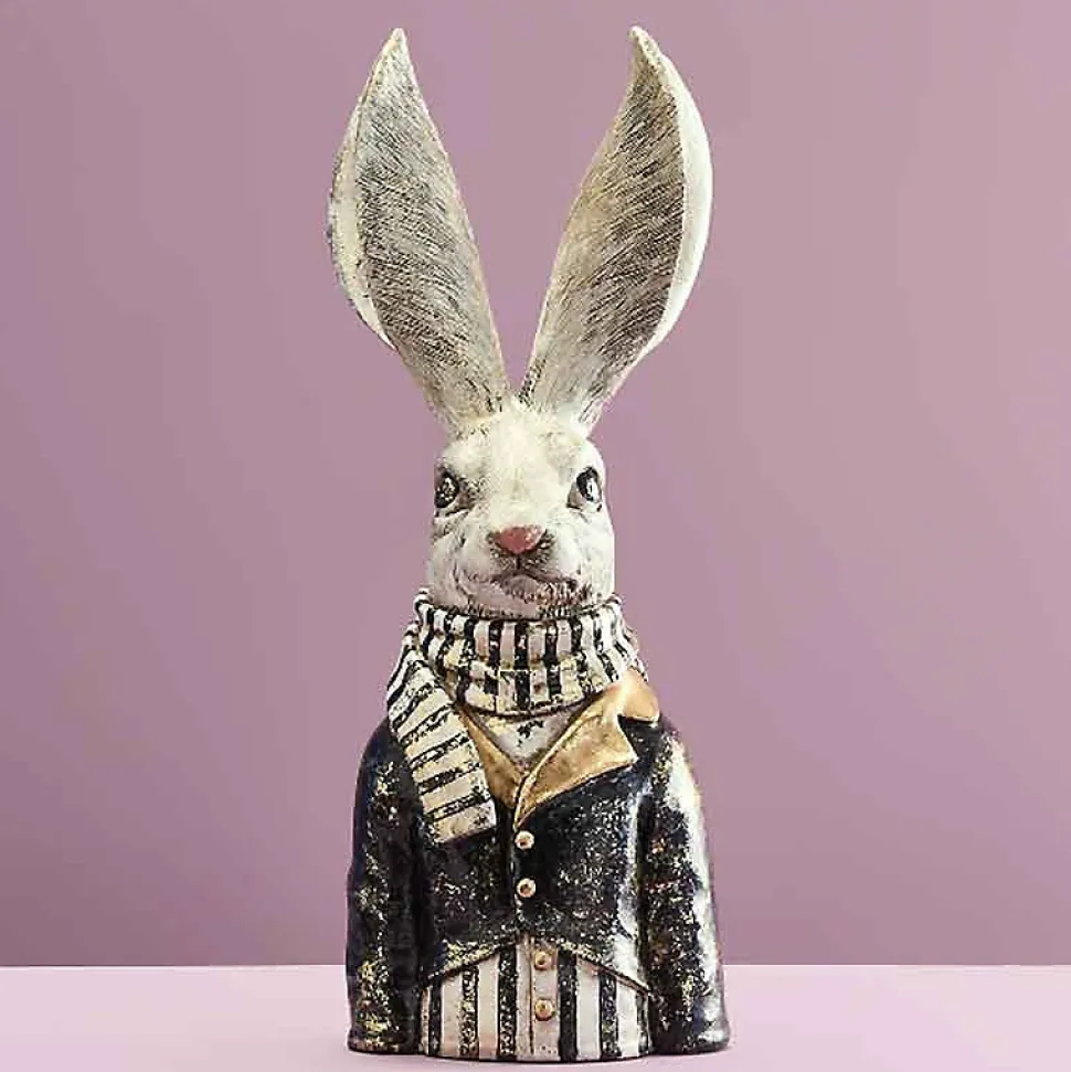 Buste lapin Alfred blanc résine 14x15x42cm