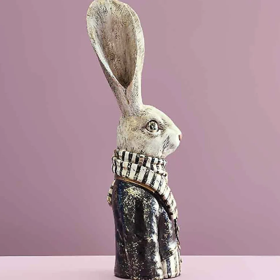 Buste lapin Alfred blanc résine 14x15x42cm